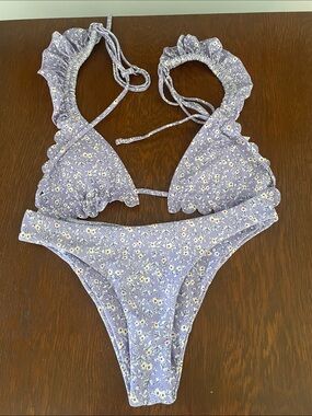Purple Floral Ruffle bikini  like new small